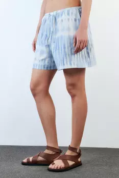 Шорты льняные с поясом-резинкой и принтом