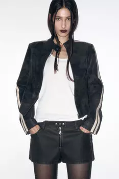 Шорты мини из искусственной кожи со стиркой