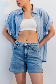 Шорты mom fit джинсовые с подворотами
