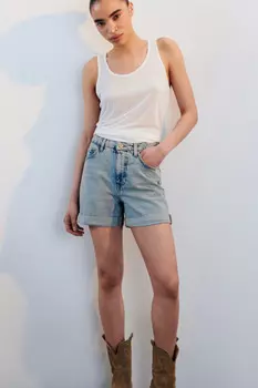 Шорты mom fit джинсовые с подворотами