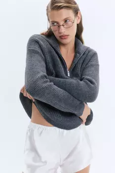 Свитер half-zip вязаный в рубчик