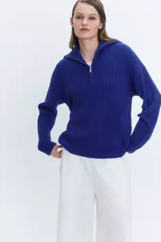 Свитер half-zip вязаный в рубчик