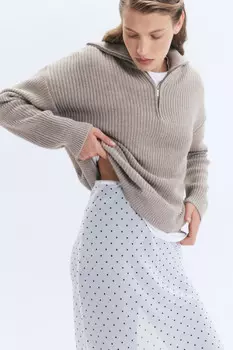 Свитер half-zip вязаный в рубчик