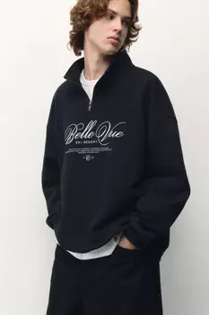 Свитшот half zip с зимним принтом