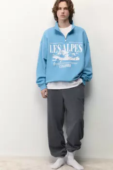 Свитшот half zip с зимним принтом