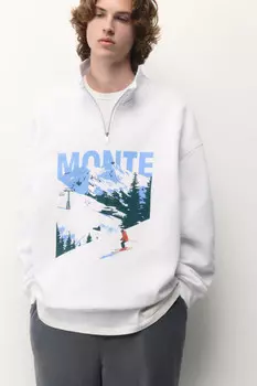 Свитшот half zip с зимним принтом