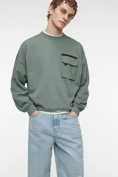 Свитшот хлопковый с накладным карманом на груди