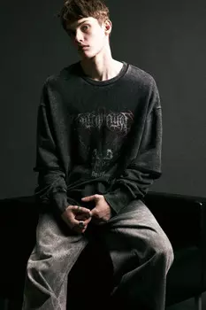 Свитшот из футера с двойными рукавами и принтом