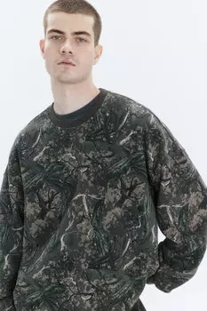 Свитшот из футера с принтом и утяжками по низу