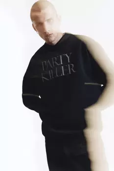 Свитшот oversize с начесом и принтом-надписью