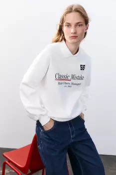 Свитшот с воротником и принтом