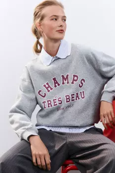 Свитшот с воротником и принтом