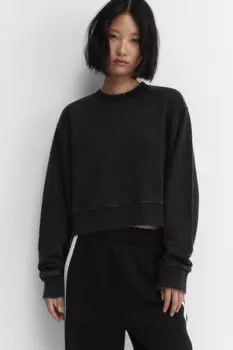 Свитшот укороченный из футера с вареным эффектом