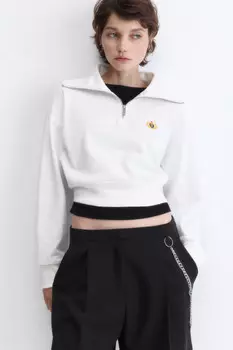 Свитшот укороченный с воротником на молнии