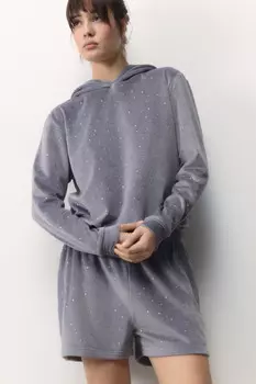 Толстовка домашняя плюшевая со стразами