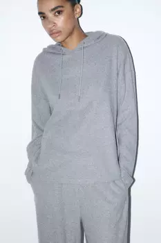 Толстовка домашняя в рубчик с капюшоном