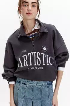 Толстовка half zip из футера с надписью