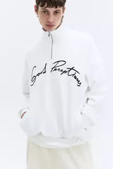 Толстовка half-zip из футера с принтом-надписью