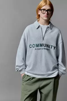 Толстовка half zip с вышитой надписью