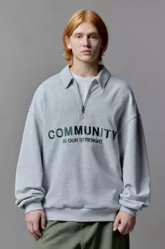 Толстовка half zip с вышитой надписью