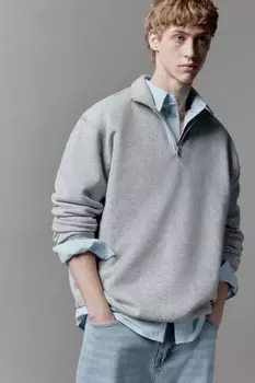 Толстовка half zip утепленная с воротником-стойкой