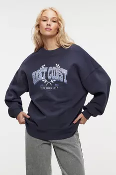 Толстовка oversize утепленная с принтом-надписью