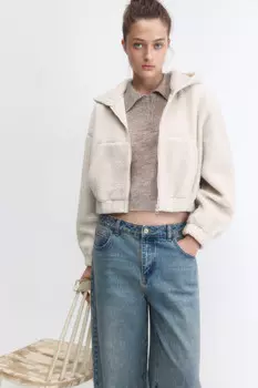 Худи-зипка укороченная флисовая с капюшоном