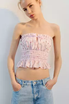 Топ-бандо хлопковый с принтом и баской