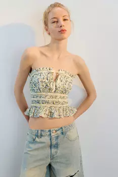 Топ-бандо хлопковый с принтом и баской