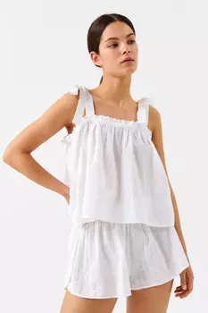 Топ домашний ажурный с бретелями-завязками