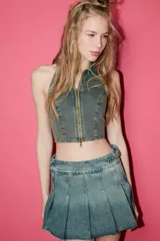 Топ джинсовый на молнии с воротником