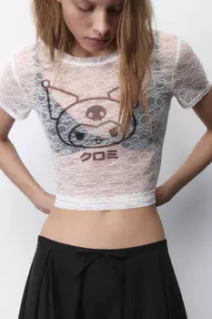 Топ-футболка из кружева с принтом