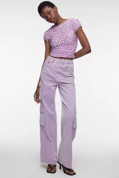 Топ-футболка объемный блестящий из эластичной ткани