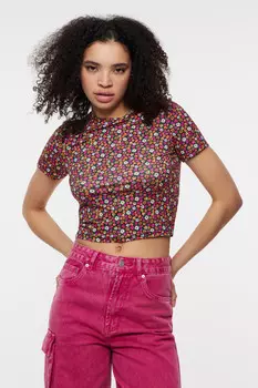 Топ-футболка укороченный облегающий с принтом