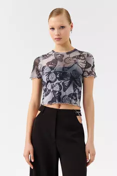 топ-футболка укороченный с принтом