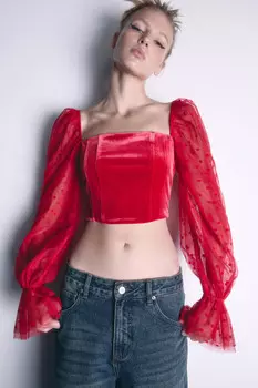 Топ-корсет бархатный с пышными рукавами