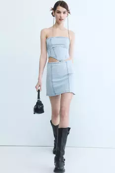 Топ-корсет джинсовый с открытыми плечами