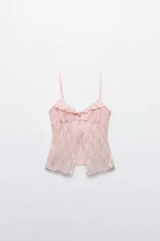 Топ кружевной на бретельках с оборками