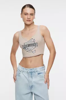 Топ-майка хлопковый с разрезом на груди и принтом