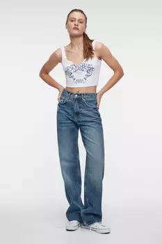 Топ-майка хлопковый с разрезом на груди и принтом