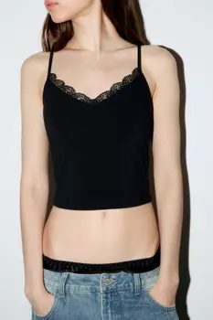 Топ-майка на тонких бретелях с кружевом