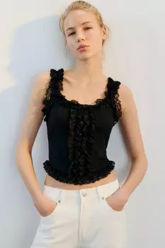 Топ-майка с кружевом и оборками