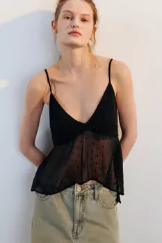 Топ на бретельках из шифона с люрексом