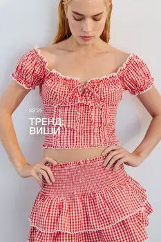 Топ облегающий с кружевом и завязками