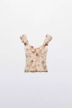 Топ с кружевом и рукавами-крылышками