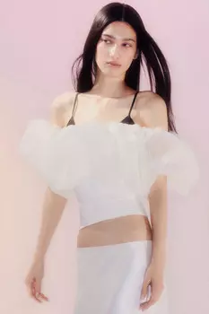 Топ трикотажный с пышным лифом из органзы