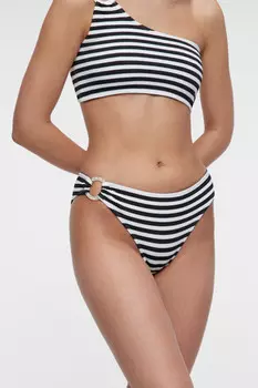 Трусики-слипы купальные полосатые с вырезом и кольцом