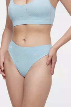 Трусики-слипы высокие бесшовные с вышивкой