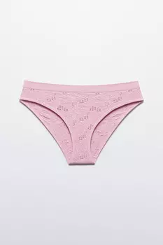 Трусы-слипы в рубчик с кружевом