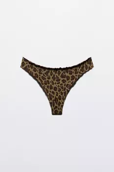 Трусы-танга в рубчик с принтом